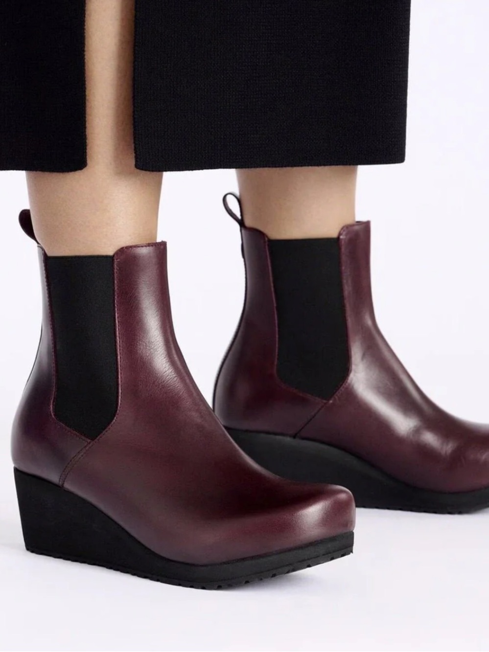 Birkenstock Ebba Womenโs Burgundy Platform Chelseaโ Boots Ankle Wedge 39N